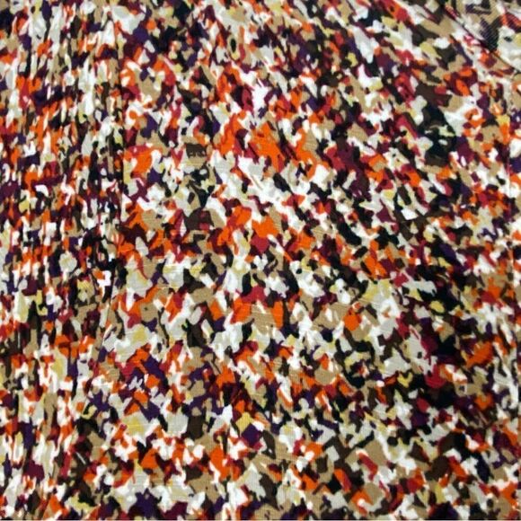 J Jill Midi Dress Sz L Brown Abstract Stretchy Knit Long Sleeve Pleated Pockets - Picture 9 of 11